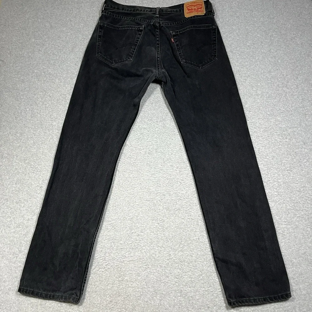 Levis Jeans Mens 34x34 (Fit 34x33) Black 505 Straight Denim 100% Cotton Dark